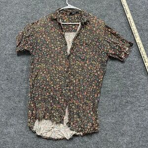 Swell Shirt Womens Size M Black Rayon Floral Butterfly Short Sleeve Casual Boho